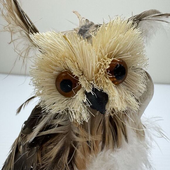 OWL Decor Beige Brown FEATHERS Free Standing HOME DECOR Bird - Picture 2 of 9